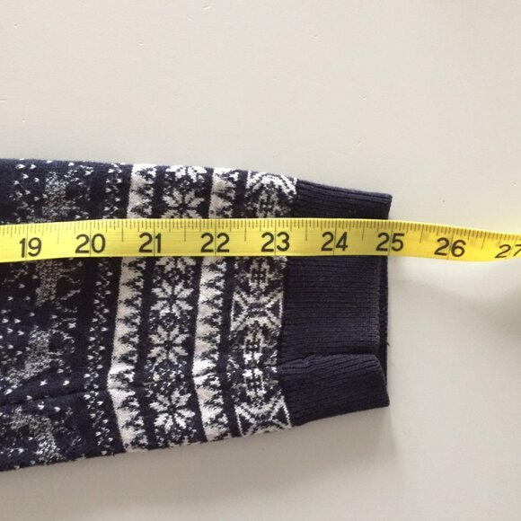 Nordic / Fair Isle Cotton Crew Neck Sweater. S  - Navy/White - Picture 7 of 11